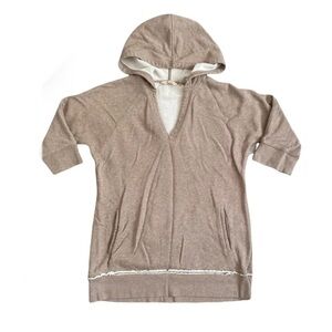 Soft Surroundings Womens XS Brown Terry Knit Hooded Half Sleeve Sweatshirt